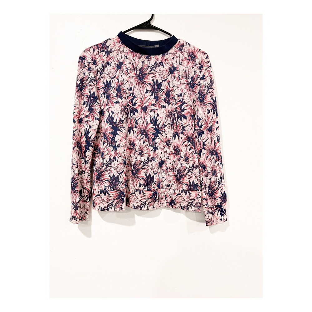 Foray Golf Womens Pink Navy Blue Floral Long Sleeve Performance Top Size 2